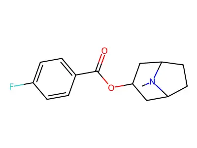 Benzoic acid, 4-fluoro-, 8-methyl-8-azabicyclo(3.2.1)oct-3-yl ester structure
