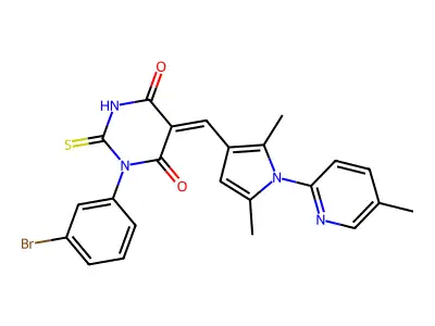 (5Z)-1-(3-bromophenyl)-5-[[2,5-dimethyl-1-(5-methylpyridin-2-yl)pyrrol-3-yl]methylidene]-2-sulfanylidene-1,3-diazinane-4,6-dione structure