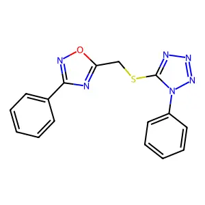 3-Phenyl-5-[(1-phenyltetrazol-5-yl)sulfanylmethyl]-1,2,4-oxadiazole structure