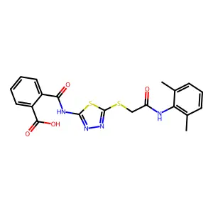2-[[5-[2-(2,6-dimethylanilino)-2-oxoethyl]sulfanyl-1,3,4-thiadiazol-2-yl]carbamoyl]benzoic acid structure
