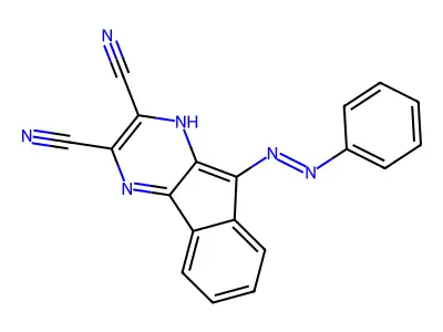 (9E)-9-(2-phenylhydrazinylidene)-9H-indeno[1,2-b]pyrazine-2,3-dicarbonitrile structure