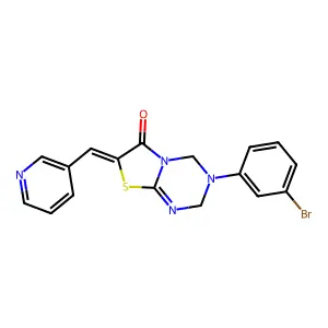 (7Z)-3-(3-bromophenyl)-7-(pyridin-3-ylmethylidene)-2,4-dihydro-[1,3]thiazolo[3,2-a][1,3,5]triazin-6-one structure