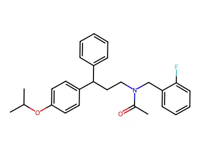 N-[(2-fluorophenyl)methyl]-N-[3-phenyl-3-(4-propan-2-yloxyphenyl)propyl]acetamide structure