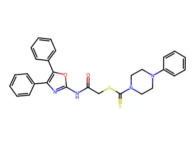 4-Phenyl-piperazine-1-carbodithioic acid (4,5-diphenyl-oxazol-2-ylcarbamoyl)-methyl ester structure