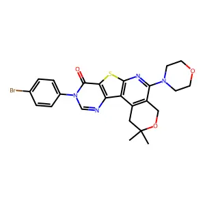 9-(4-bromophenyl)-2,2-dimethyl-5-morpholino-4,9-dihydro-1H-pyrano[4'',3'':4',5']pyrido[3',2':4,5]thieno[3,2-d]pyrimidin-8(2H)-one structure