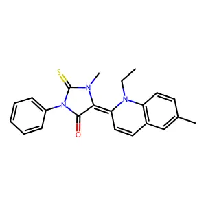 5-(1-ethyl-6-methylquinolin-2-ylidene)-1-methyl-3-phenyl-2-sulfanylideneimidazolidin-4-one structure