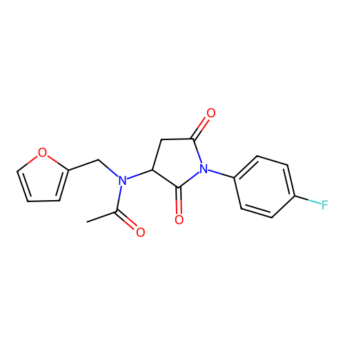 N-[1-(4-fluorophenyl)-2,5-dioxopyrrolidin-3-yl]-N-(furan-2-ylmethyl)acetamide structure