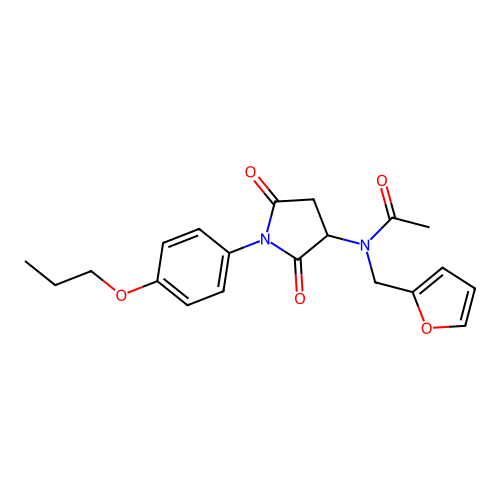 N-[2,5-dioxo-1-(4-propoxyphenyl)pyrrolidin-3-yl]-N-(furan-2-ylmethyl)acetamide structure