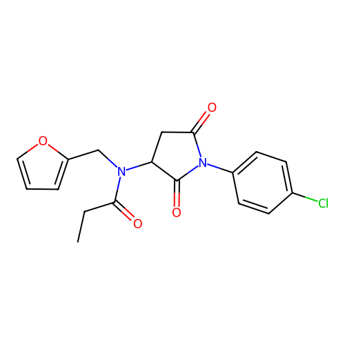 N-[1-(4-chlorophenyl)-2,5-dioxopyrrolidin-3-yl]-N-(furan-2-ylmethyl)propanamide structure