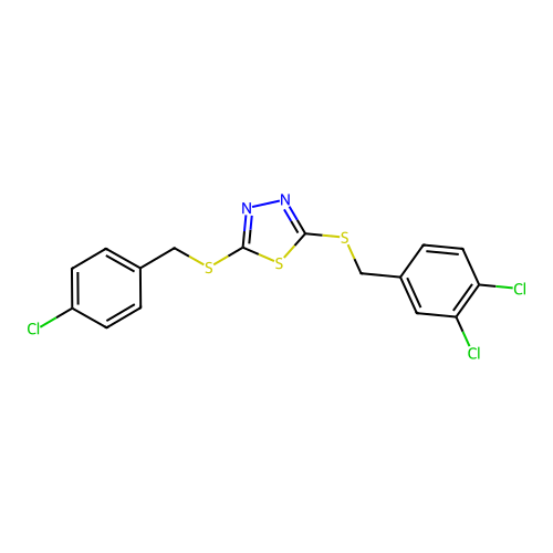 2-[(4-Chlorobenzyl)sulfanyl]-5-[(3,4-dichlorobenzyl)sulfanyl]-1,3,4-thiadiazole structure
