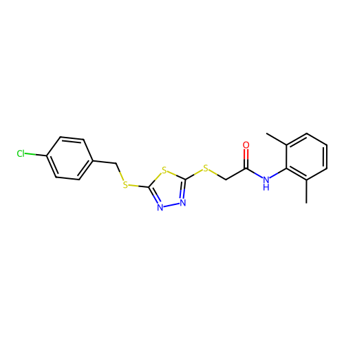 2-((5-((4-chlorobenzyl)thio)-1,3,4-thiadiazol-2-yl)thio)-N-(2,6-dimethylphenyl)acetamide structure