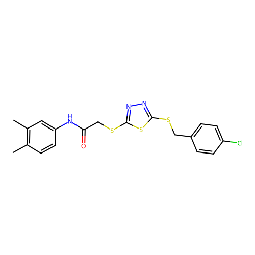 2-({5-[(4-chlorobenzyl)sulfanyl]-1,3,4-thiadiazol-2-yl}sulfanyl)-N-(3,4-dimethylphenyl)acetamide structure