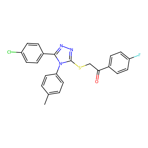 2-[[5-(4-chlorophenyl)-4-(4-methylphenyl)-1,2,4-triazol-3-yl]sulfanyl]-1-(4-fluorophenyl)ethanone structure