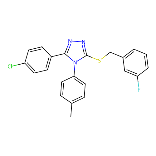 3-(4-chlorophenyl)-5-[(3-fluorobenzyl)sulfanyl]-4-(4-methylphenyl)-4H-1,2,4-triazole structure