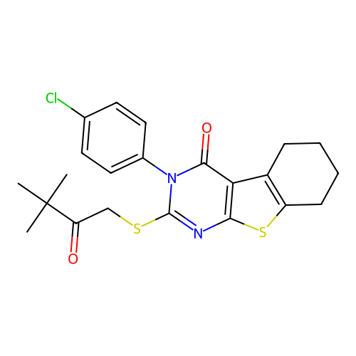 3-(4-chlorophenyl)-2-[(3,3-dimethyl-2-oxobutyl)sulfanyl]-5,6,7,8-tetrahydro[1]benzothieno[2,3-d]pyrimidin-4(3H)-one structure