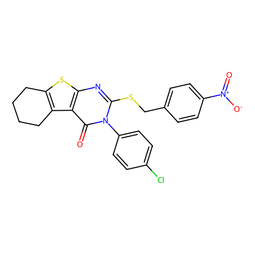 3-(4-chlorophenyl)-2-[(4-nitrobenzyl)sulfanyl]-5,6,7,8-tetrahydro[1]benzothieno[2,3-d]pyrimidin-4(3H)-one structure