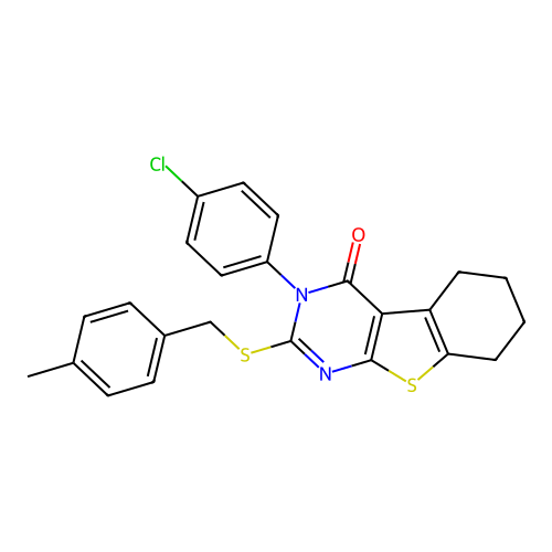 3-(4-chlorophenyl)-2-[(4-methylbenzyl)sulfanyl]-5,6,7,8-tetrahydro[1]benzothieno[2,3-d]pyrimidin-4(3H)-one structure