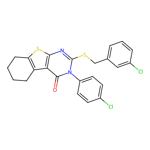 2-[(3-chlorobenzyl)sulfanyl]-3-(4-chlorophenyl)-5,6,7,8-tetrahydro[1]benzothieno[2,3-d]pyrimidin-4(3H)-one structure