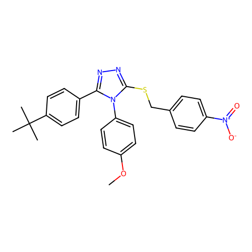 3-(4-(tert-butyl)phenyl)-4-(4-methoxyphenyl)-5-((4-nitrobenzyl)thio)-4H-1,2,4-triazole structure