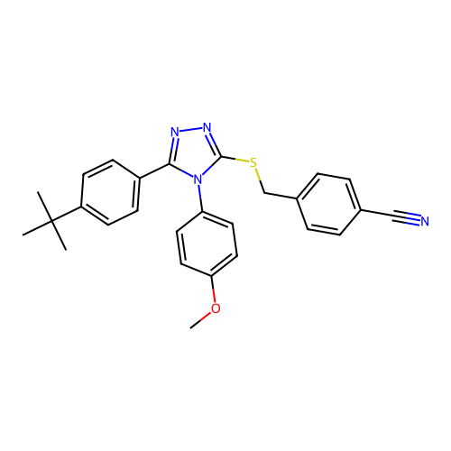 4-({[5-(4-tert-butylphenyl)-4-(4-methoxyphenyl)-4H-1,2,4-triazol-3-yl]sulfanyl}methyl)benzonitrile structure