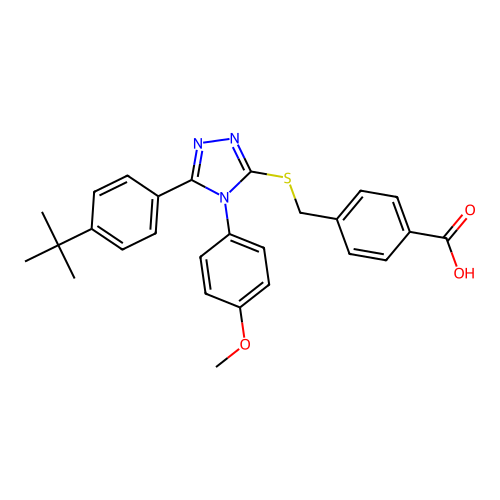 4-({[5-(4-tert-butylphenyl)-4-(4-methoxyphenyl)-4H-1,2,4-triazol-3-yl]sulfanyl}methyl)benzoic acid structure