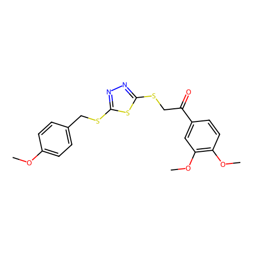 1-(3,4-dimethoxyphenyl)-2-({5-[(4-methoxybenzyl)sulfanyl]-1,3,4-thiadiazol-2-yl}sulfanyl)ethanone structure