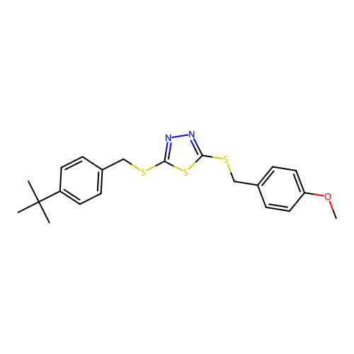 2-[(4-Tert-butylbenzyl)sulfanyl]-5-[(4-methoxybenzyl)sulfanyl]-1,3,4-thiadiazole structure