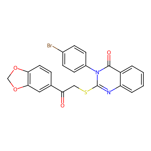 2-((2-(benzo[d][1,3]dioxol-5-yl)-2-oxoethyl)thio)-3-(4-bromophenyl)quinazolin-4(3H)-one structure