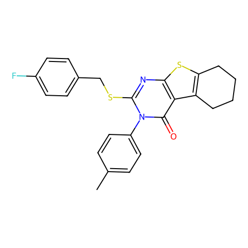 2-[(4-fluorobenzyl)sulfanyl]-3-(4-methylphenyl)-5,6,7,8-tetrahydro[1]benzothieno[2,3-d]pyrimidin-4(3H)-one structure