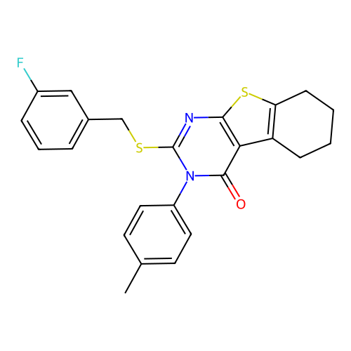 2-[(3-fluorobenzyl)sulfanyl]-3-(4-methylphenyl)-5,6,7,8-tetrahydro[1]benzothieno[2,3-d]pyrimidin-4(3H)-one structure