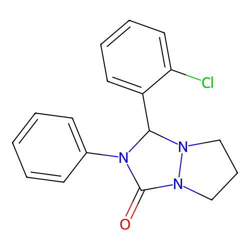3-(2-chlorophenyl)-2-phenyltetrahydro-1H,5H-pyrazolo[1,2-a][1,2,4]triazol-1-one structure