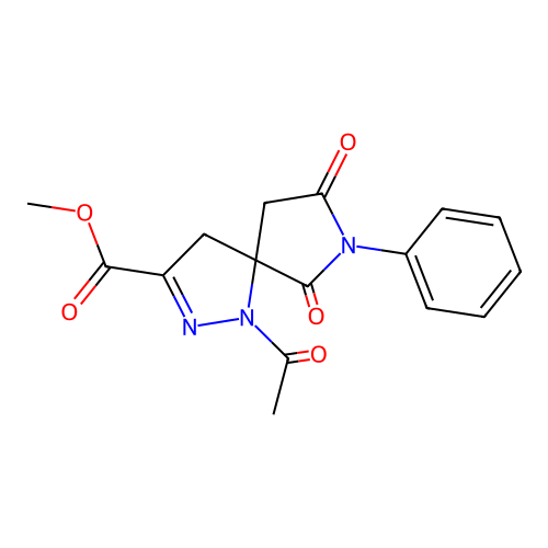 Methyl 1-acetyl-6,8-dioxo-7-phenyl-1,2,7-triazaspiro[4.4]non-2-ene-3-carboxylate structure