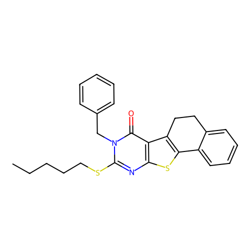 8-benzyl-9-(pentylthio)-5,6-dihydronaphtho[2',1':4,5]thieno[2,3-d]pyrimidin-7(8H)-one structure