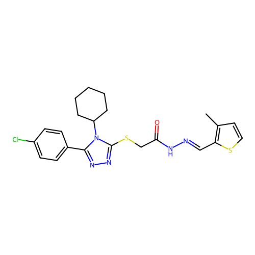 2-{[5-(4-chlorophenyl)-4-cyclohexyl-4H-1,2,4-triazol-3-yl]sulfanyl}-N'-[(E)-(3-methylthiophen-2-yl)methylidene]acetohydrazide structure