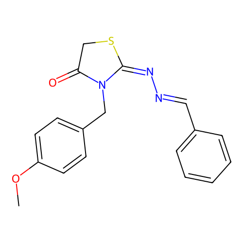 (E)-2-((E)-benzylidenehydrazono)-3-(4-methoxybenzyl)thiazolidin-4-one structure