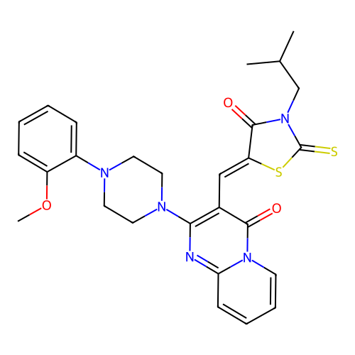 2-[4-(2-methoxyphenyl)piperazin-1-yl]-3-{(Z)-[3-(2-methylpropyl)-4-oxo-2-thioxo-1,3-thiazolidin-5-ylidene]methyl}-4H-pyrido[1,2-a]pyrimidin-4-one structure