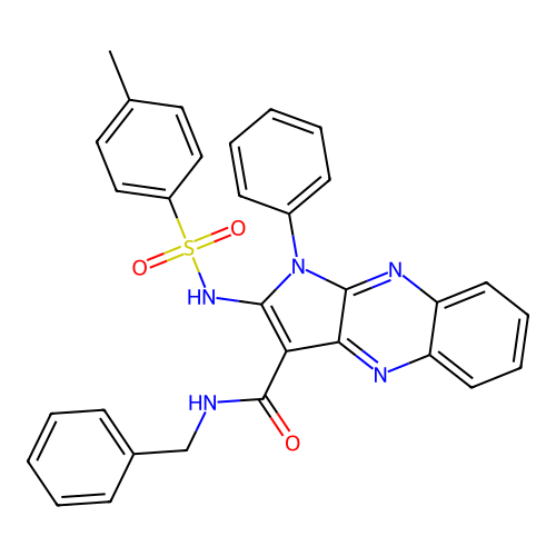 N-benzyl-2-(4-methylphenylsulfonamido)-1-phenyl-1H-pyrrolo[2,3-b]quinoxaline-3-carboxamide structure
