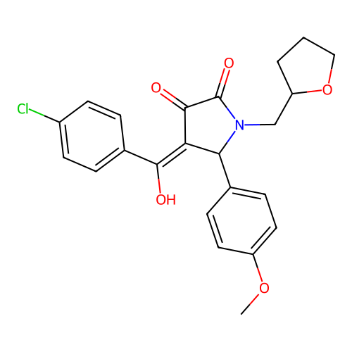 (4E)-4-[(4-chlorophenyl)(hydroxy)methylidene]-5-(4-methoxyphenyl)-1-(tetrahydrofuran-2-ylmethyl)pyrrolidine-2,3-dione structure