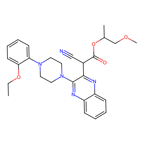 1-methoxypropan-2-yl 2-cyano-2-[3-[4-(2-ethoxyphenyl)piperazin-1-yl]quinoxalin-2-yl]acetate structure