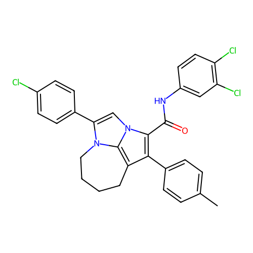 4-(4-chlorophenyl)-N-(3,4-dichlorophenyl)-1-(4-methylphenyl)-5,6,7,8-tetrahydro-2a,4a-diazacyclopenta[cd]azulene-2-carboxamide structure