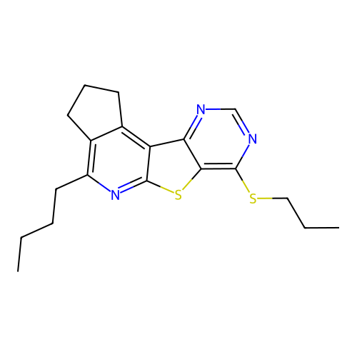 4-butyl-7-(propylsulfanyl)-2,3-dihydro-1H-cyclopenta[4',5']pyrido[3',2':4,5]thieno[3,2-d]pyrimidine structure