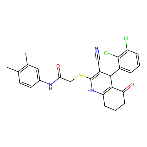 2-((3-cyano-4-(2,3-dichlorophenyl)-5-oxo-1,4,5,6,7,8-hexahydroquinolin-2-yl)thio)-N-(3,4-dimethylphenyl)acetamide structure