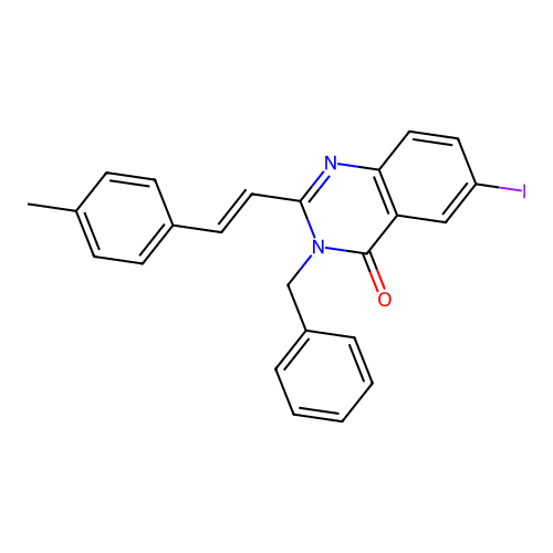 3-benzyl-6-iodo-2-[(E)-2-(4-methylphenyl)ethenyl]quinazolin-4-one structure