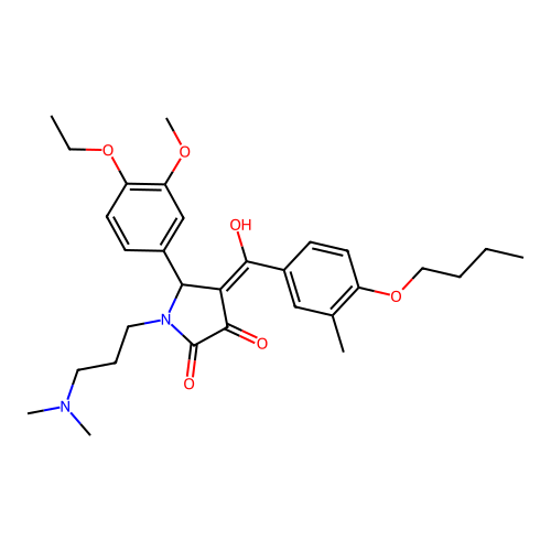 (4E)-4-[(4-butoxy-3-methylphenyl)-hydroxymethylidene]-1-[3-(dimethylamino)propyl]-5-(4-ethoxy-3-methoxyphenyl)pyrrolidine-2,3-dione structure
