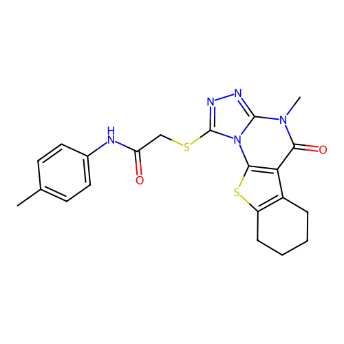 2-((4-methyl-5-oxo-4,5,6,7,8,9-hexahydrobenzo[4,5]thieno[3,2-e][1,2,4]triazolo[4,3-a]pyrimidin-1-yl)thio)-N-(p-tolyl)acetamide structure