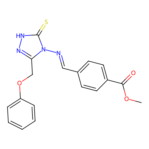 methyl 4-[(E)-[3-(phenoxymethyl)-5-sulfanylidene-1H-1,2,4-triazol-4-yl]iminomethyl]benzoate structure