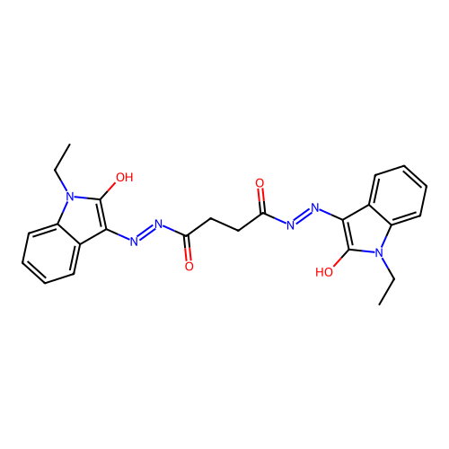 (N'1E,N'4Z)-N'1,N'4-bis(1-ethyl-2-oxoindolin-3-ylidene)succinohydrazide structure