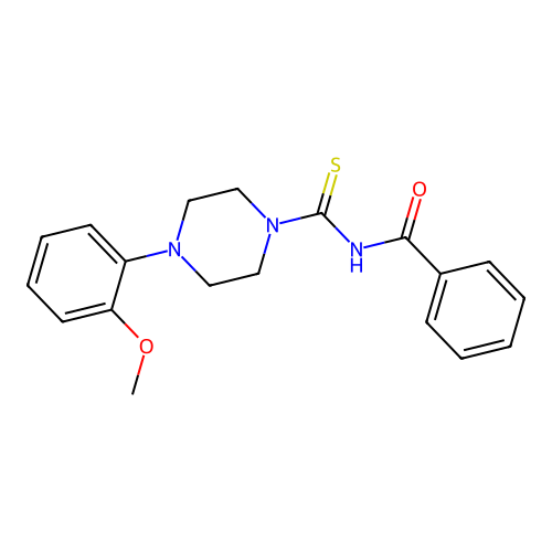 N-{[4-(2-methoxyphenyl)piperazinyl]thioxomethyl}benzamide structure