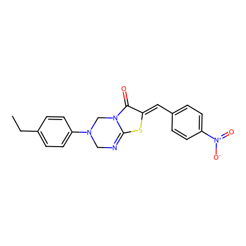 (7Z)-3-(4-ethylphenyl)-7-(4-nitrobenzylidene)-3,4-dihydro-2H-[1,3]thiazolo[3,2-a][1,3,5]triazin-6(7H)-one structure