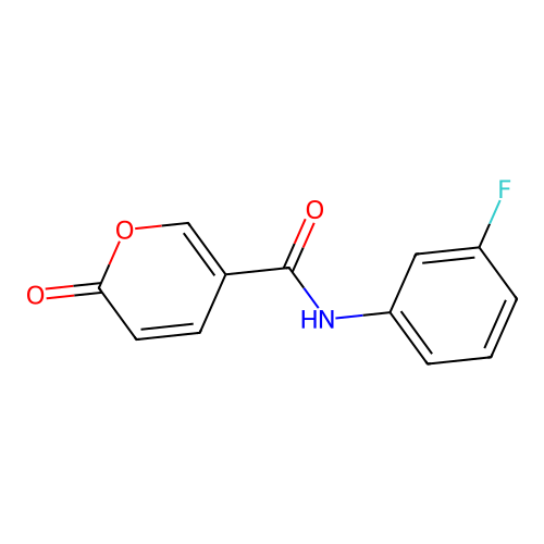 N-(3-fluorophenyl)-2-oxo-2H-pyran-5-carboxamide structure